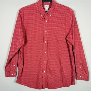 L.L.Bean Men Button Up Shirt Red Gingham L-REG Traditional Fit‎ Wrinkle Resist